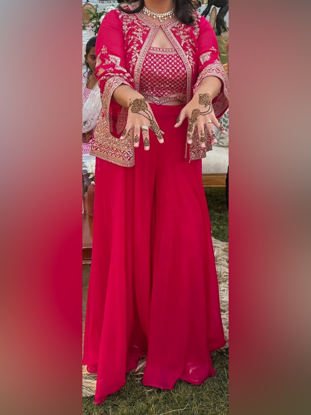 Frontier Heritage Embroidered Hot Pink Lehenga Pants Set